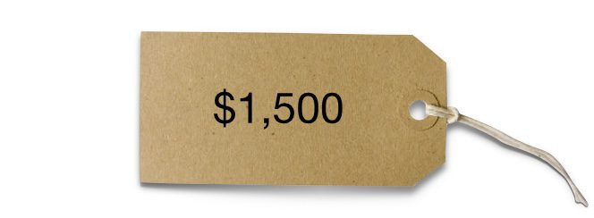 A cardboard box with the price of $ 1, 5 0 0.