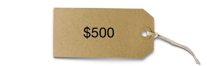 A brown paper bag with the word " $ 5 0 0 ".