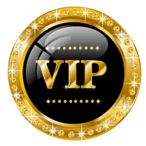 A black and gold button with the word vip in it.