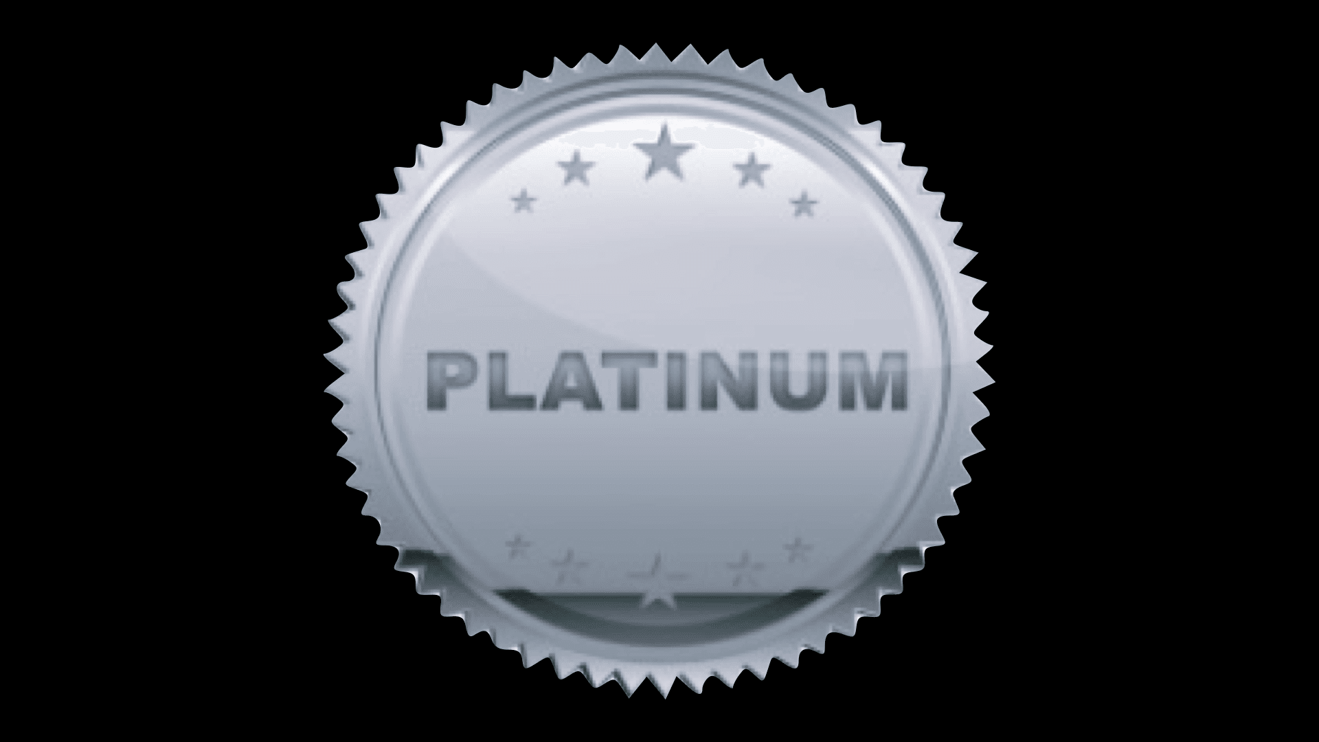 A silver seal with the word " platinum " on it.