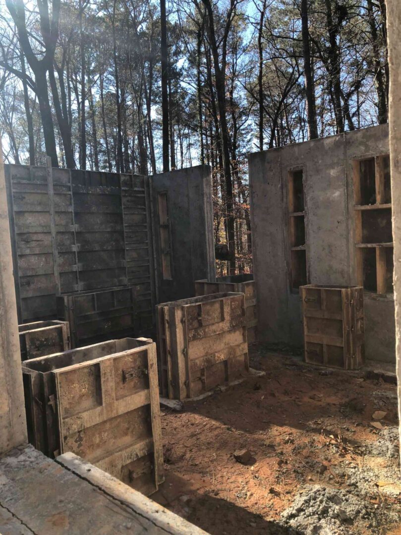 A room with many wooden crates in it