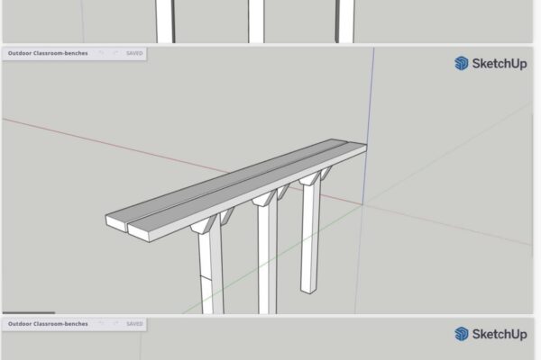 A series of three images showing the different stages of a bench.