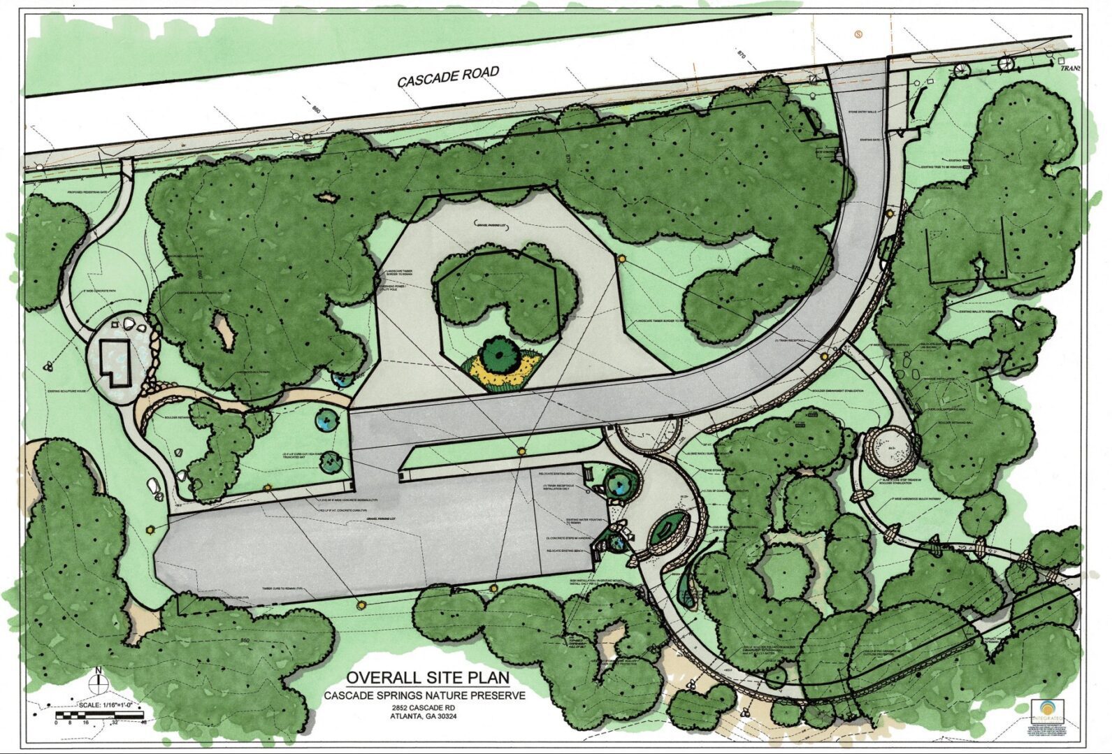 A drawing of the site plan for a park.