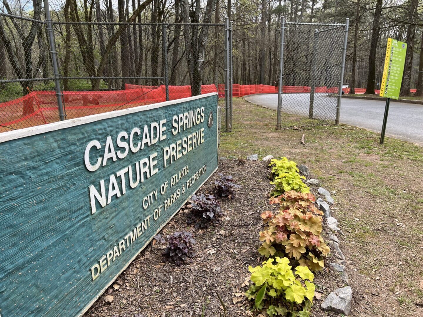 A sign for cascade springs nature preserve