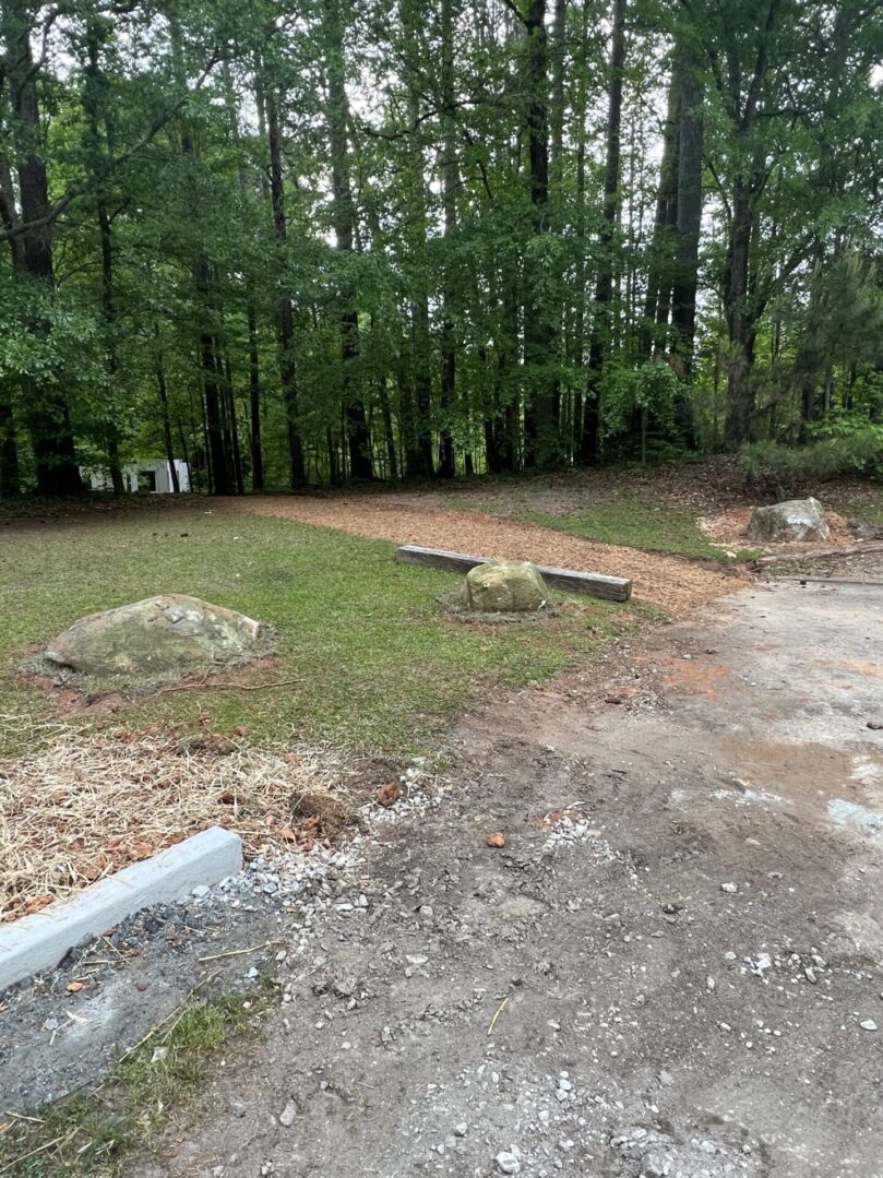 A lot of rocks and grass in the middle of a field.