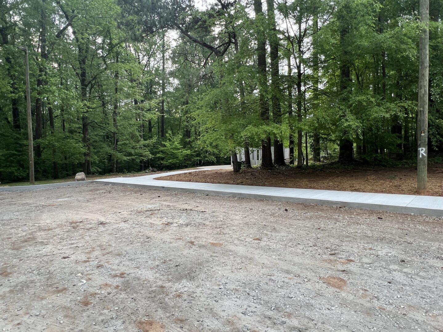 A road in the middle of a forest with trees.